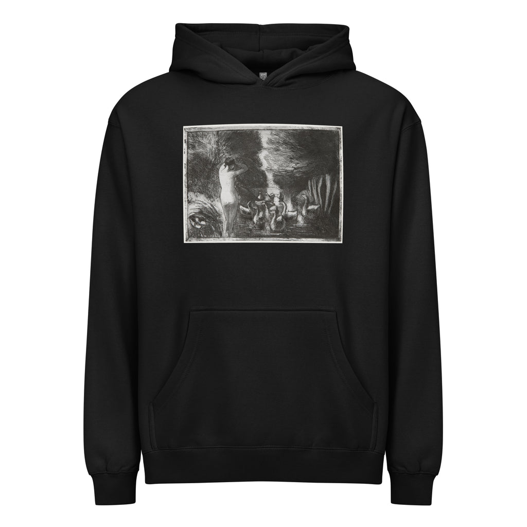 Black Hoodie Bather With Geese Signature