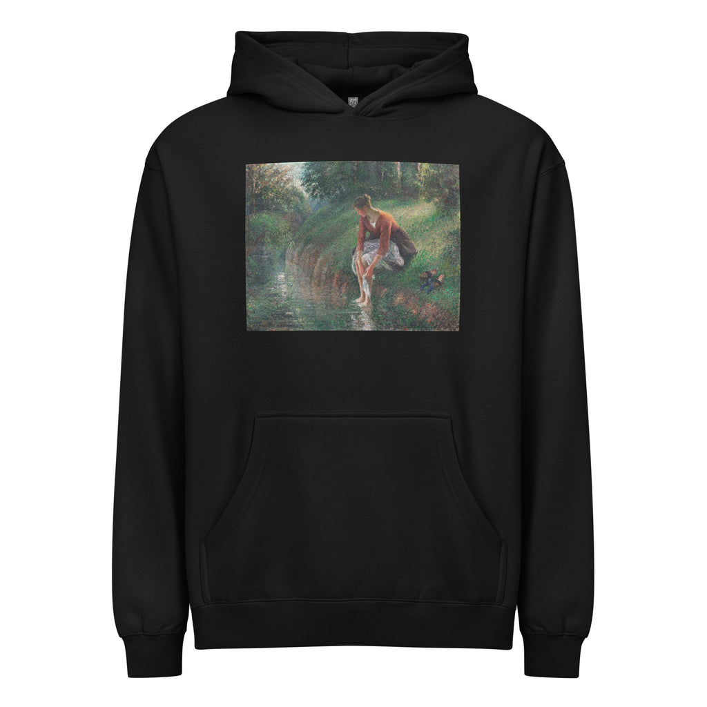 Black Hoodie Woman Bathing Her Feet In A Brook Signature