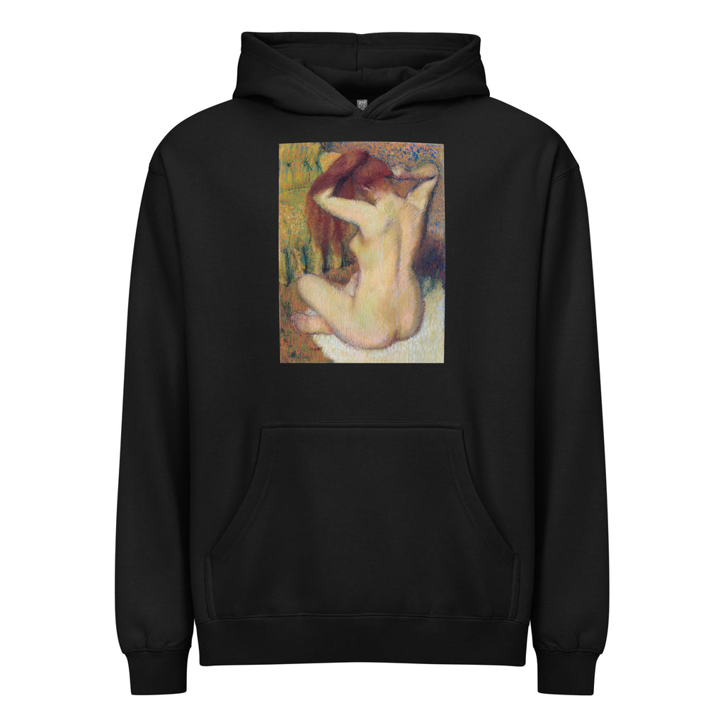 Black Hoodie Nude Lady Woman Combing Her Hair Signature