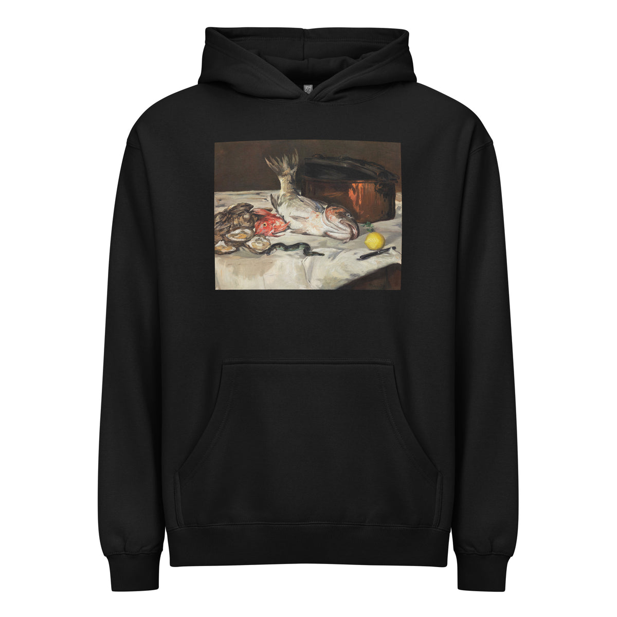 Black Hoodie Fish Still Life Signature