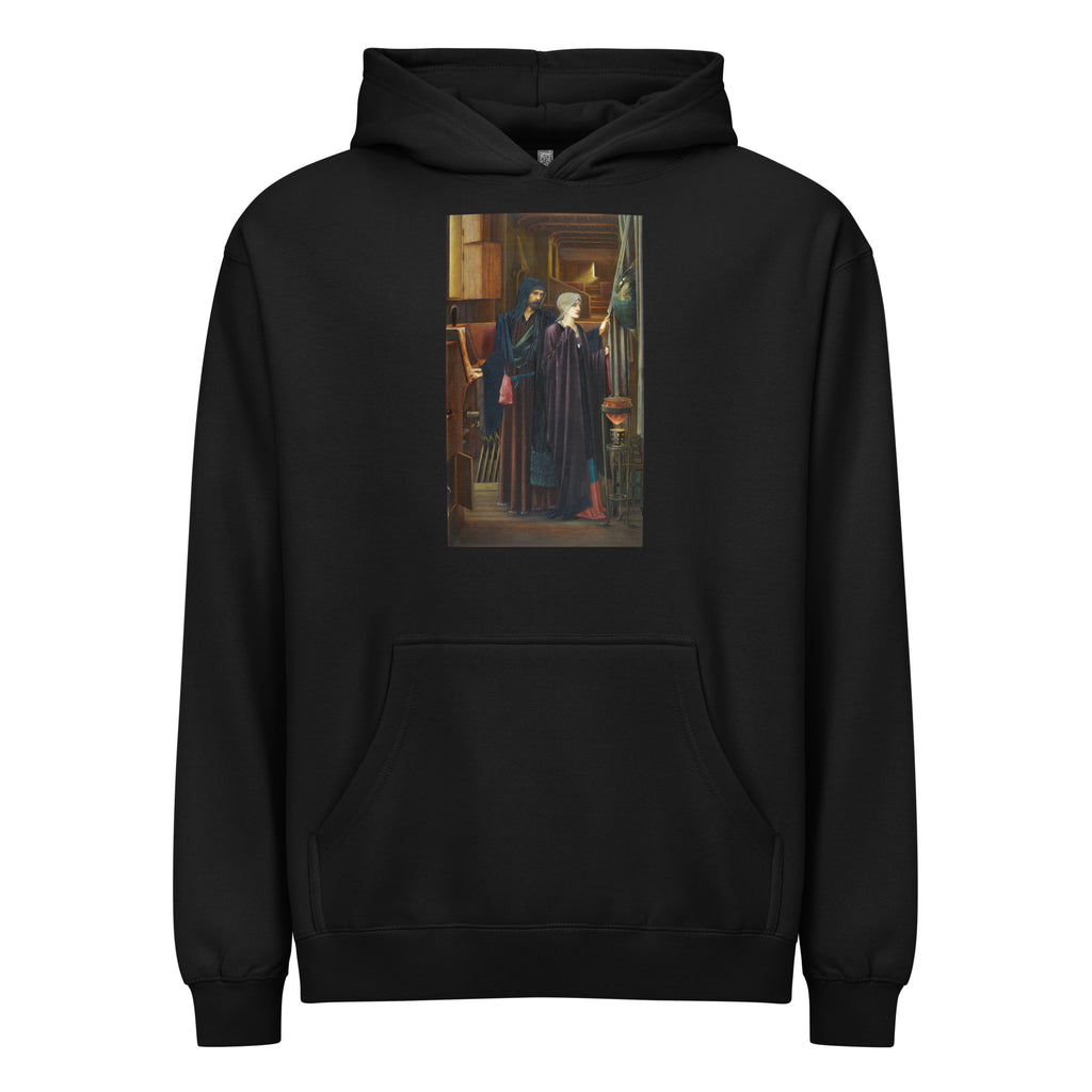 Black Hoodie The Wizard Two Figures In A Narrow Darkened Chamber A Bearded Man In A Heavy Robes Reveals A Convex Mirror To A Young Veiled Girl Behind A Drape Signature