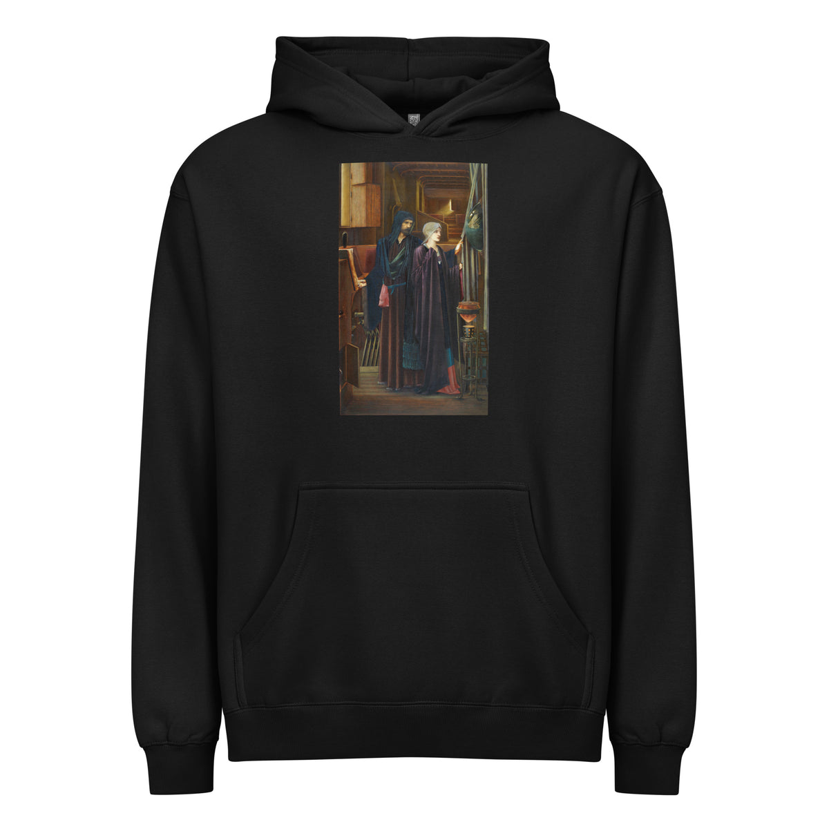 Black Hoodie The Wizard Two Figures In A Narrow Darkened Chamber A Bearded Man In A Heavy Robes Reveals A Convex Mirror To A Young Veiled Girl Behind A Drape Signature