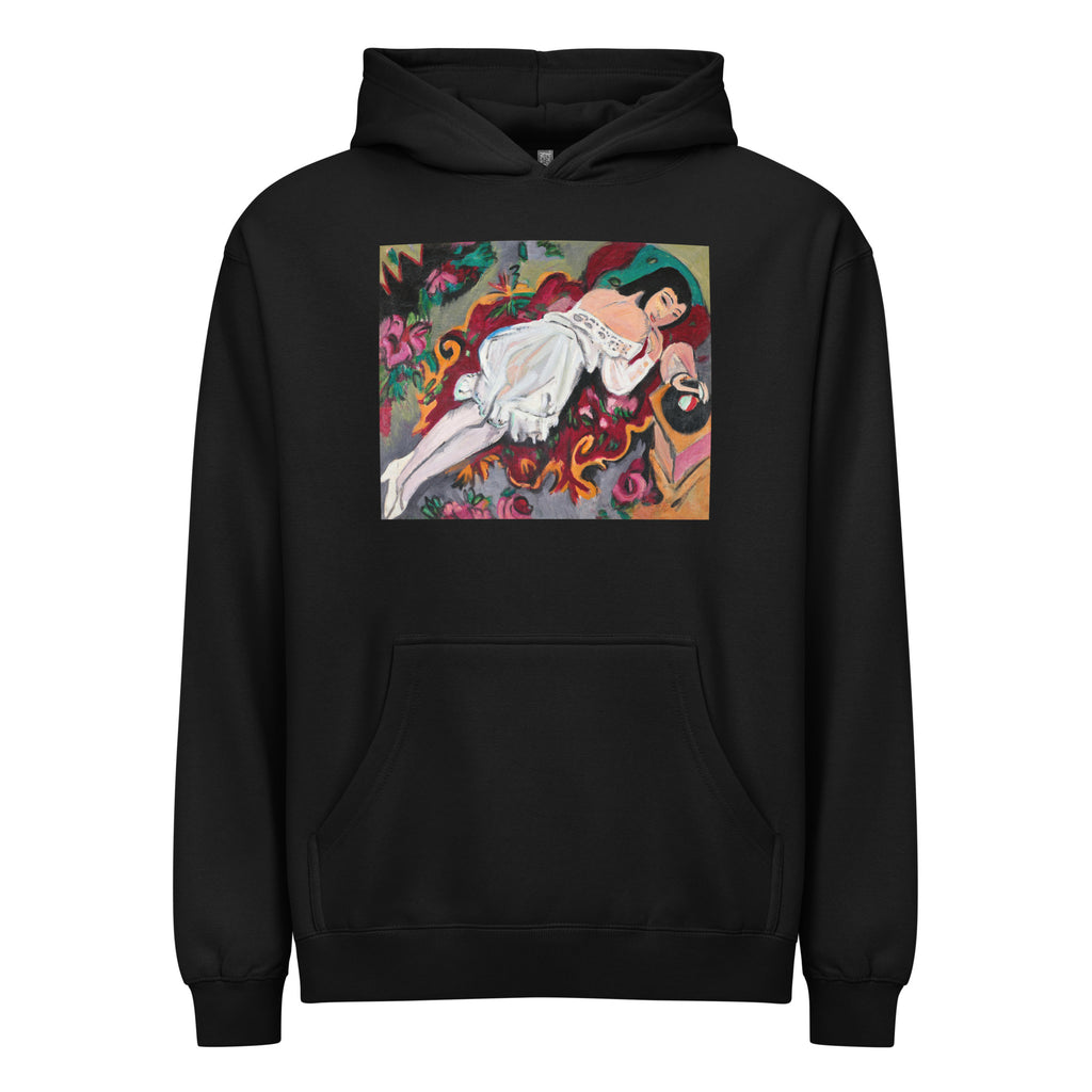 Black Hoodie Girl In White Chemise Signature