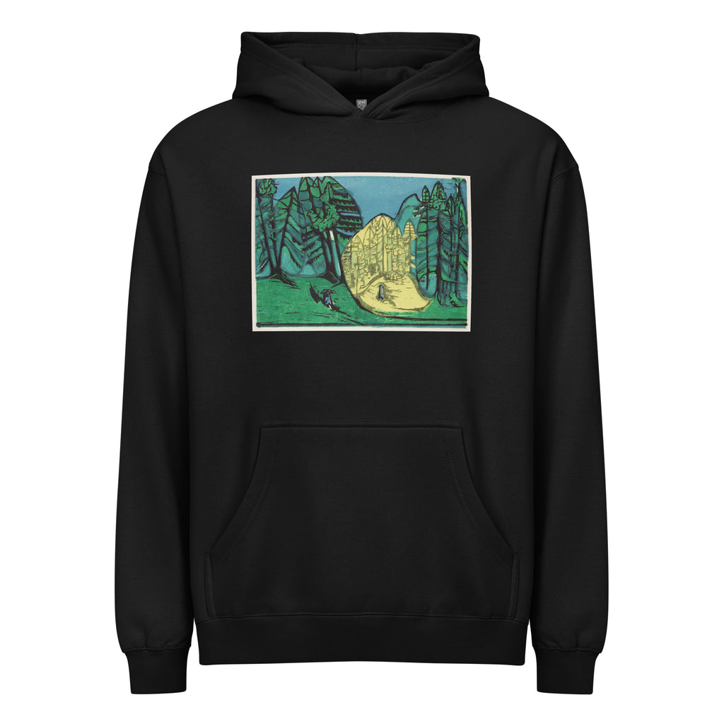 Black Hoodie Cemetery In The Forest Print Signature