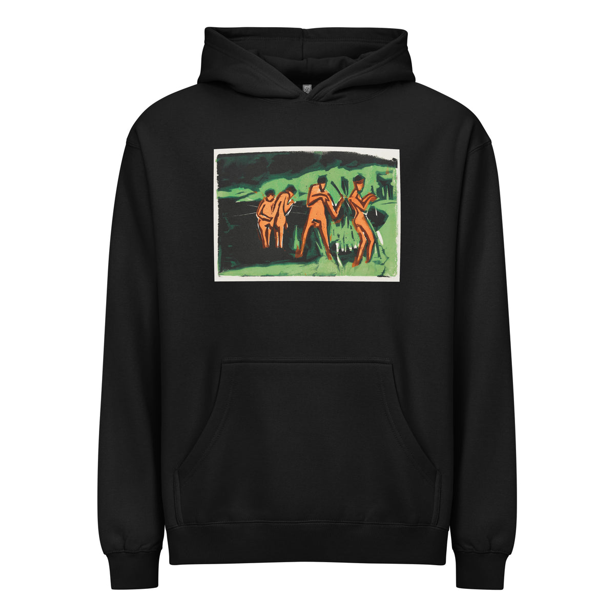 Black Hoodie Bathers Throwing Reeds Print Signature