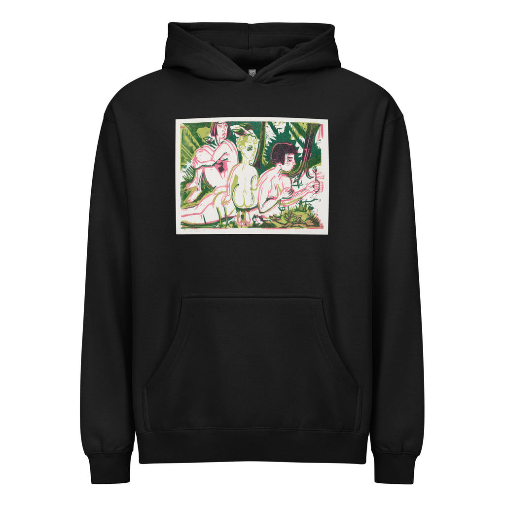 Black Hoodie Nude Women With A Child In The Forest Print Signature