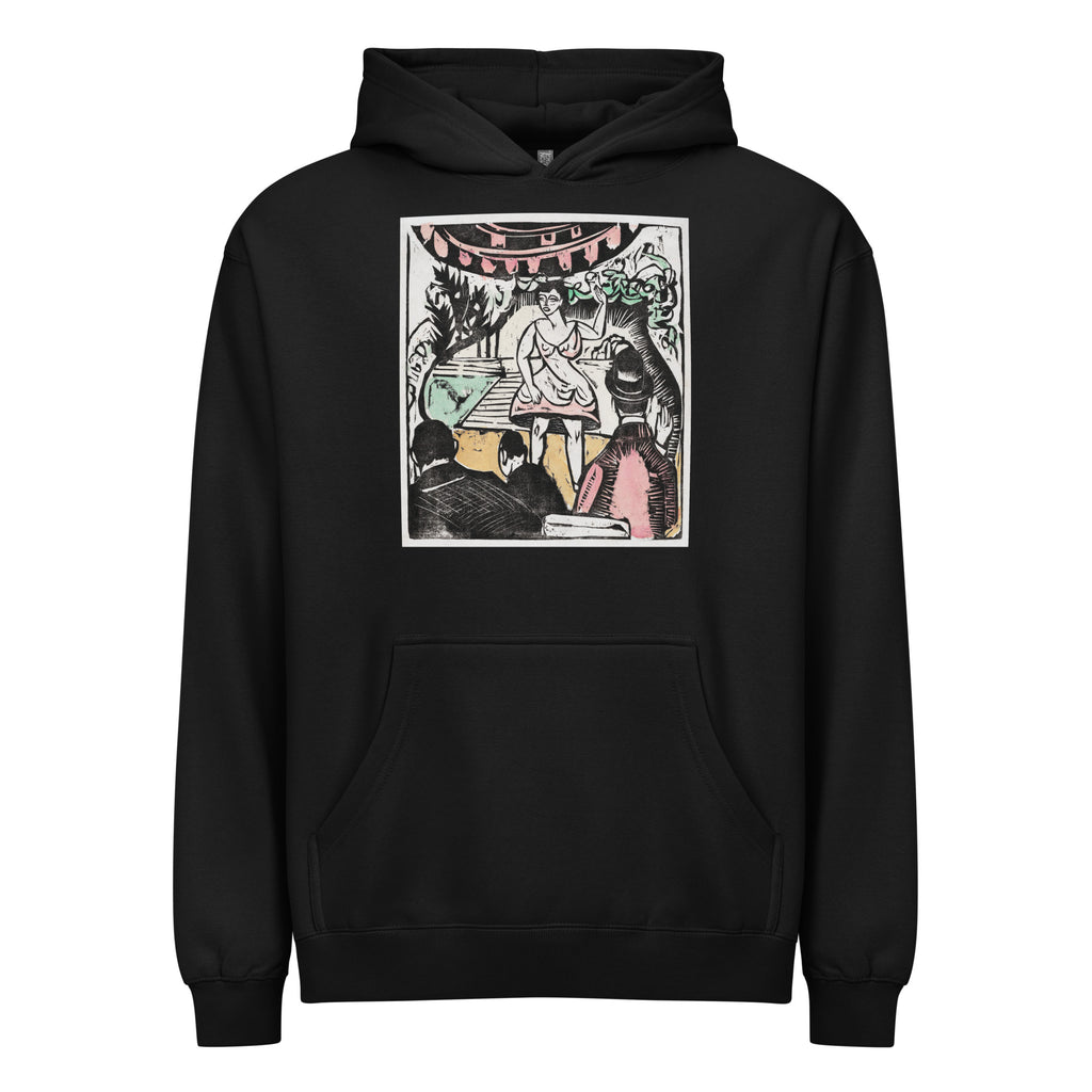 Black Hoodie Little Variety Act With Singer Print  - Ernst Ludwig Kirchner 1880 Signature