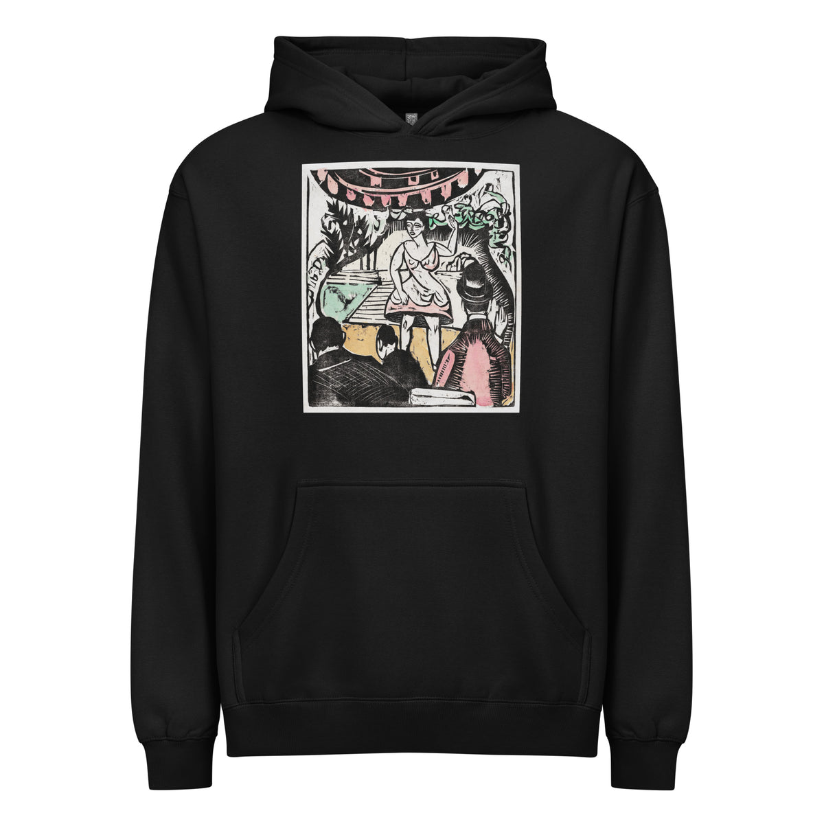 Black Hoodie Little Variety Act With Singer Print  - Ernst Ludwig Kirchner 1880 Signature