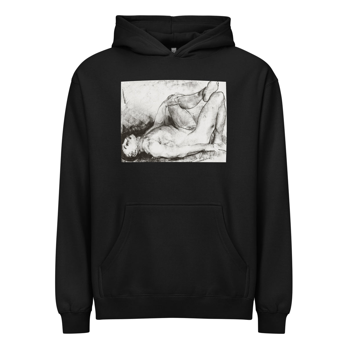 Black Hoodie Man On His Back Nude Print Signature
