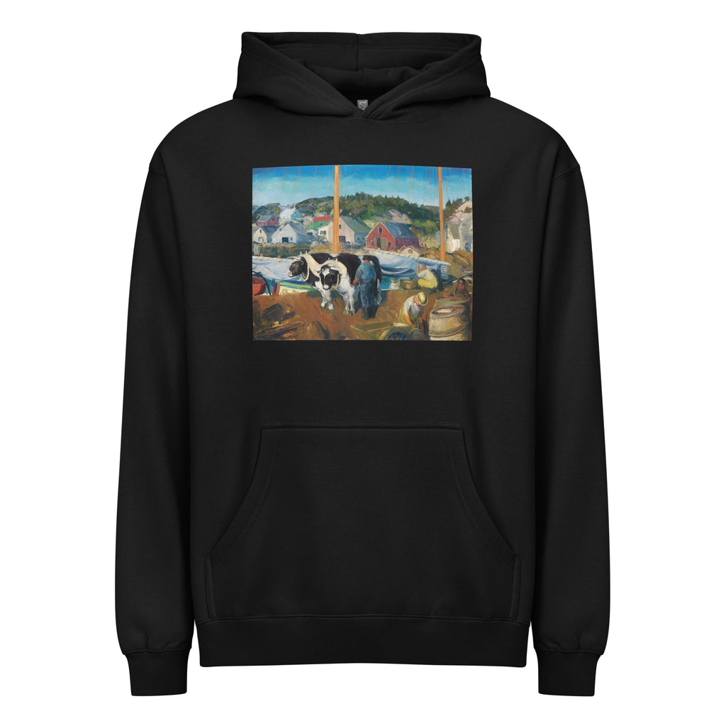 Black Hoodie Ox Team Wharf At Matinicus Print Signature