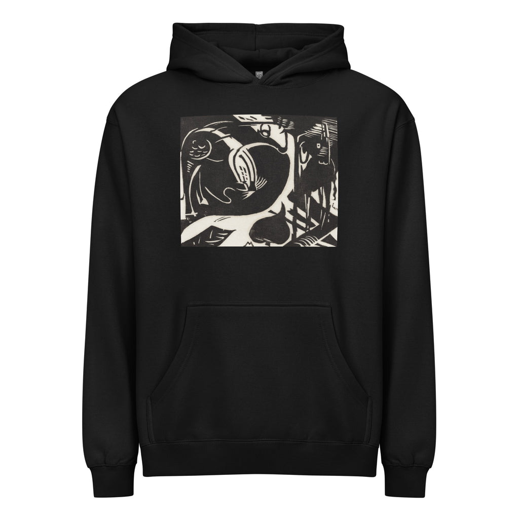 Black Hoodie Two Mythical Animals Print Signature
