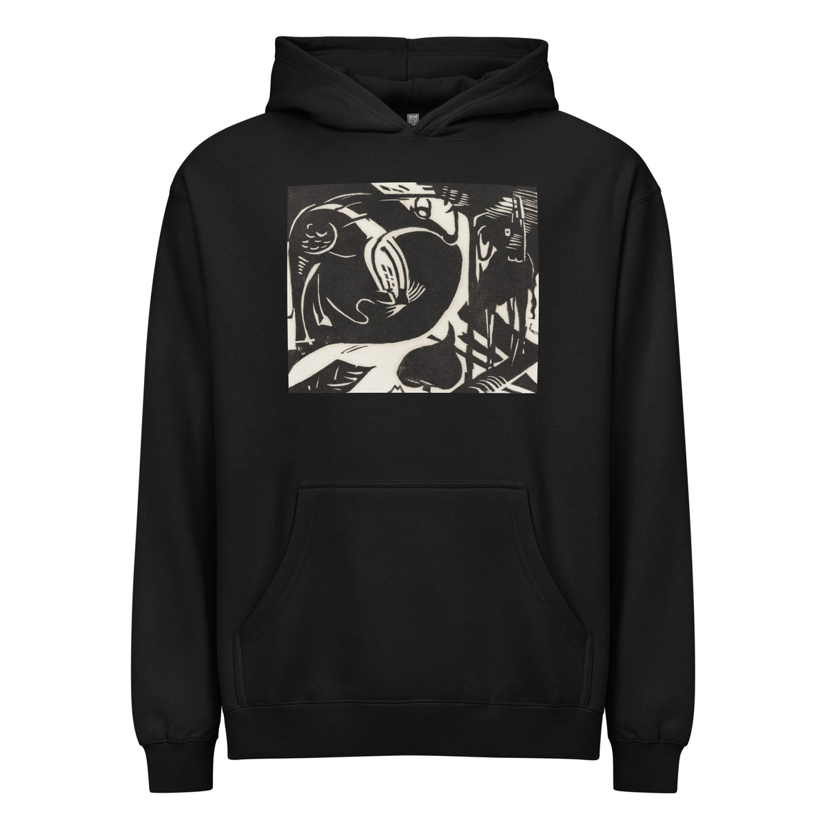 Black Hoodie Two Mythical Animals Print Signature