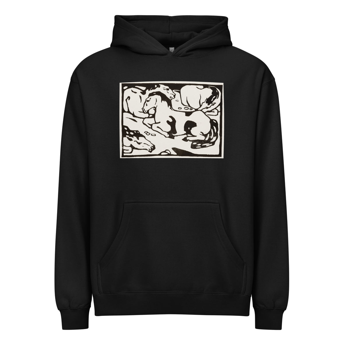 Black Hoodie Resting Horses Print Signature