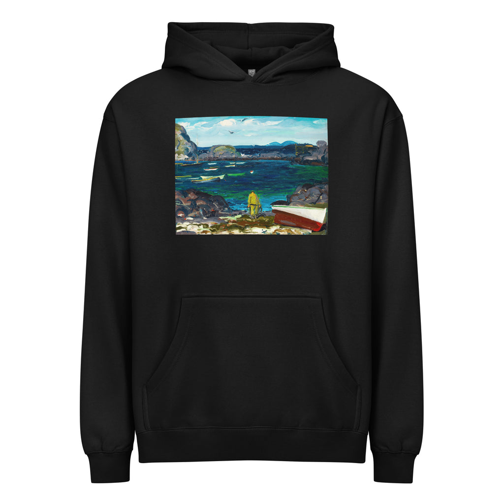 Black Hoodie The Harbor Monhegan Coast Maine Signature