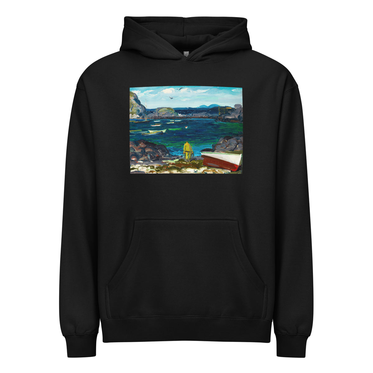Black Hoodie The Harbor Monhegan Coast Maine Signature