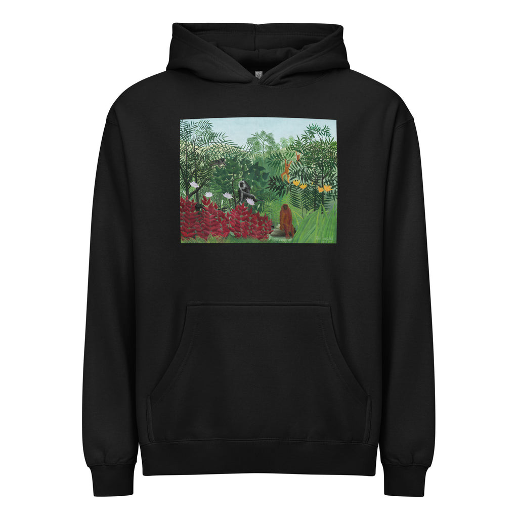 Black Hoodie Tropical Forest With Monkeys Signature