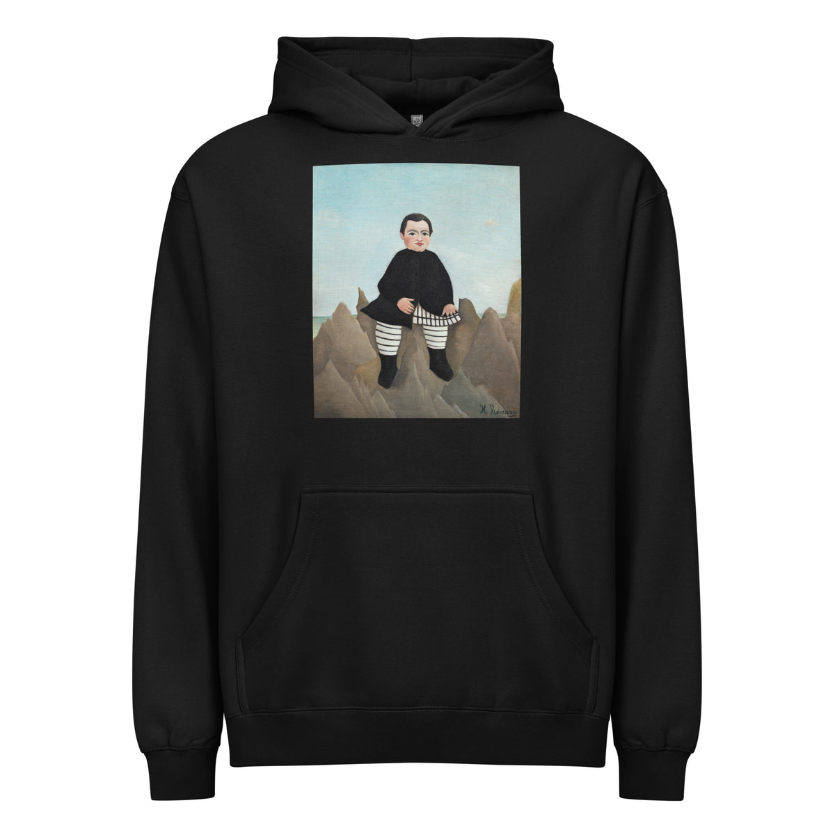 Black Hoodie Boy On The Rocks - Henri Rousseau 1895 Signature