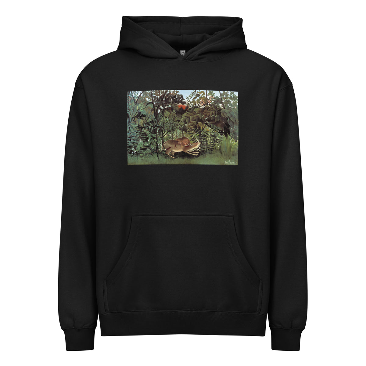 Black Hoodie Henri Rousseau The Hungry Lion Throws Itself On The Antelope Famous Painting Signature