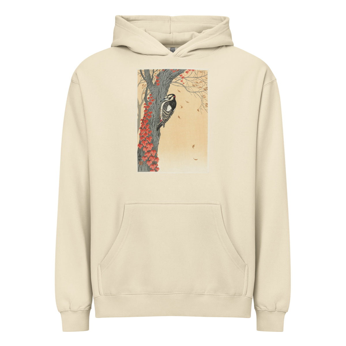 Hoodie Great Spotted Woodpecker In Tree With Red Ivy - Ohara Koson 1925 Signature