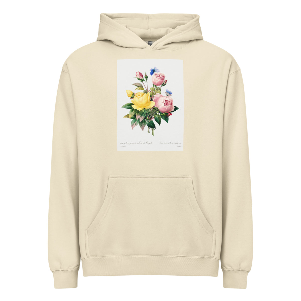 Hoodie Yellow Rose And Cabbage Rose - Pierre-Joseph Redoute 1759 Signature