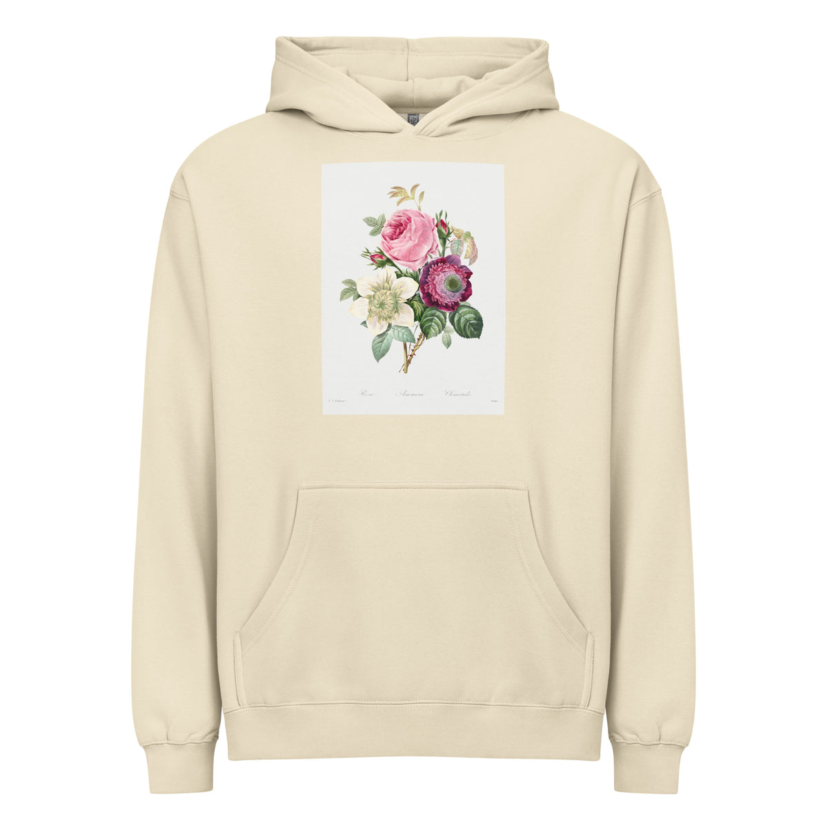 Hoodie Anemone And Cabbage Rose - Pierre-Joseph Redoute 1759 Signature
