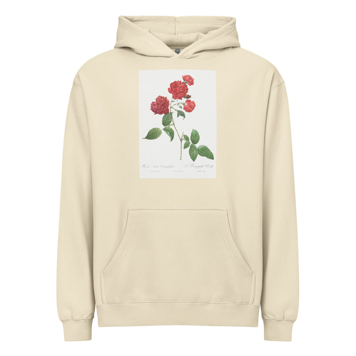 Hoodie Red Cabbage Rose Also Known As Bengal Eyelet Rosa Indica Caryophyllea - Pierre-Joseph Redoute Original From The Library Of Congress 1817 Signature
