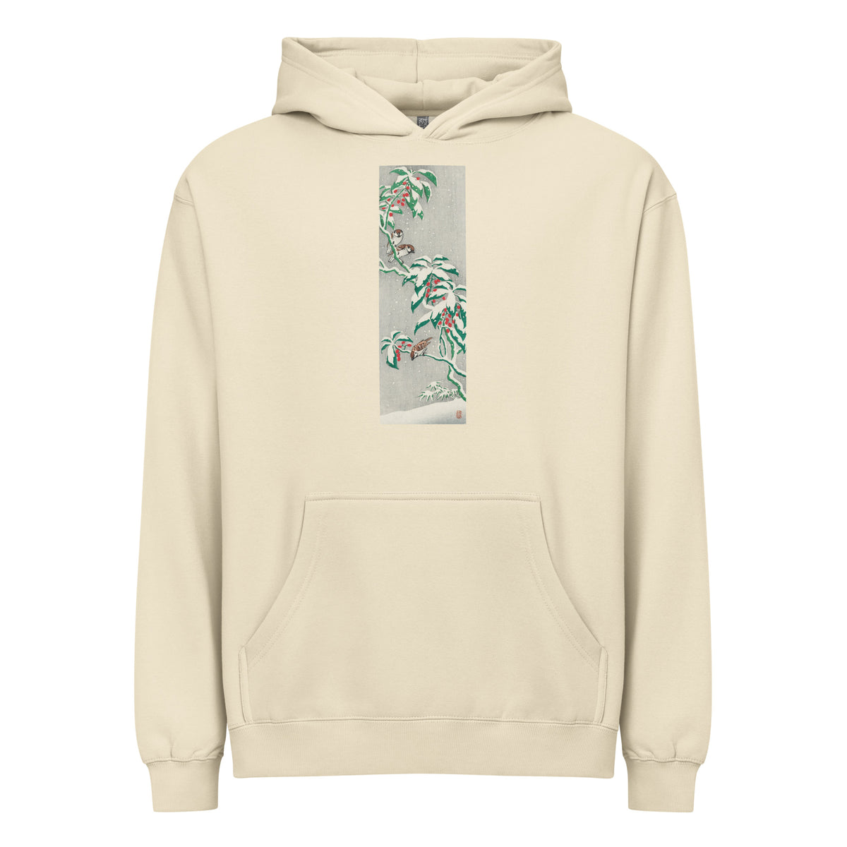 Hoodie Sparrows On Snowy Berry Bush Signature