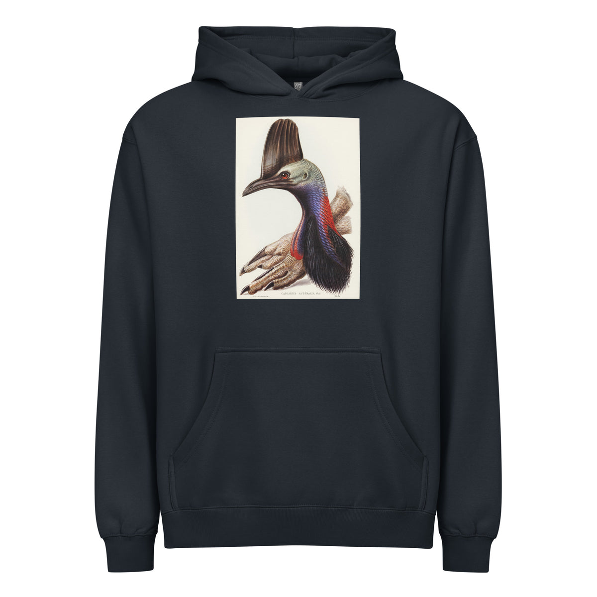 Navy Hoodie Australian Cassowary Casuarius Australis Illustrated - Elizabeth Gould 1804 Signature