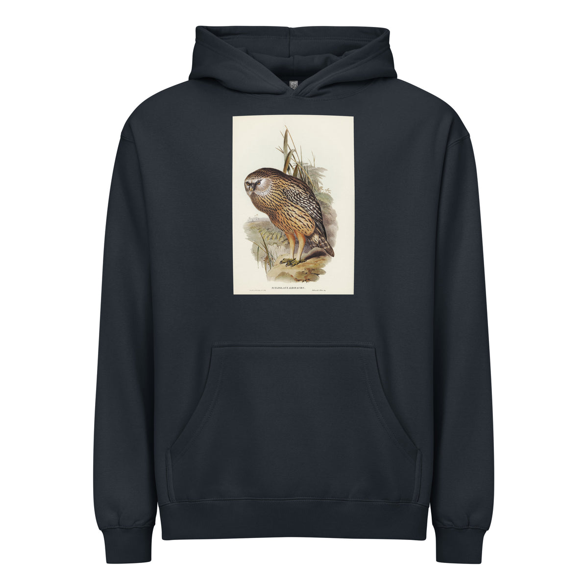 Navy Hoodie Wekau Sceloglaux Albifacies Illustrated - Elizabeth Gould 1804 Signature