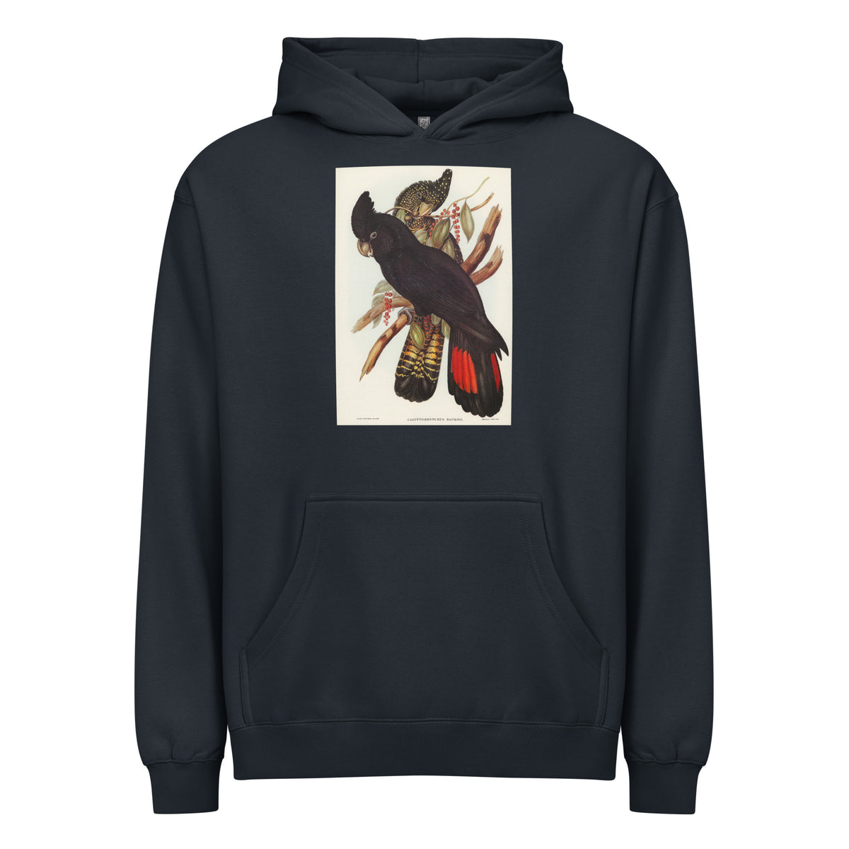 Navy Hoodie Banksian Cockatoo Calyptorhynchus Banksii Illustrated - Elizabeth Gould 1804 Signature