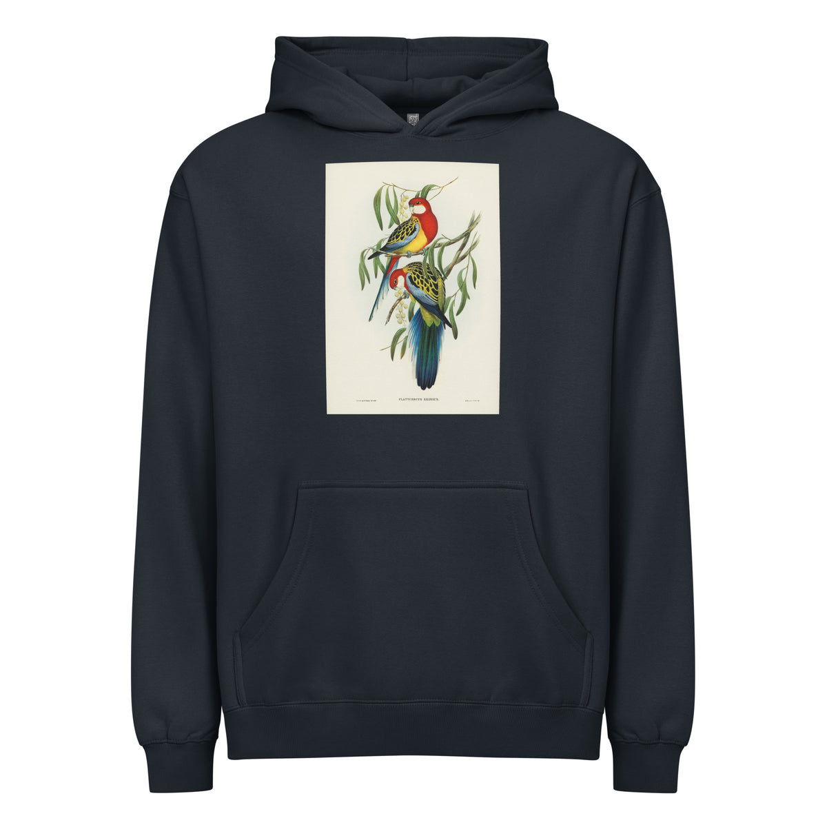 Navy Hoodie Rose-Hill Parakeet Platycercus Eximius Illustrated - Elizabeth Gould 1804 Signature