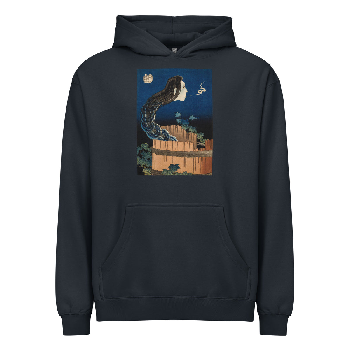 Navy Hoodie The Plate Mansion - Katsushika Hokusai 1760 Signature