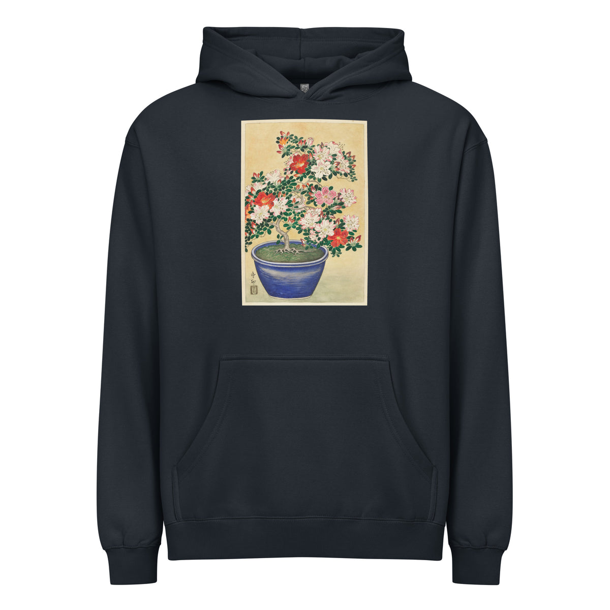 Navy Hoodie Blooming Azalea In Blue Pot - Ohara Koson 1920 Signature