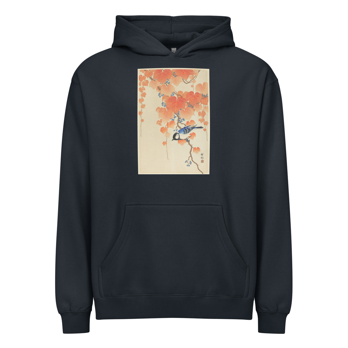 Navy Hoodie Great Tit On Paulownia Branch - Ohara Koson 1925 Signature