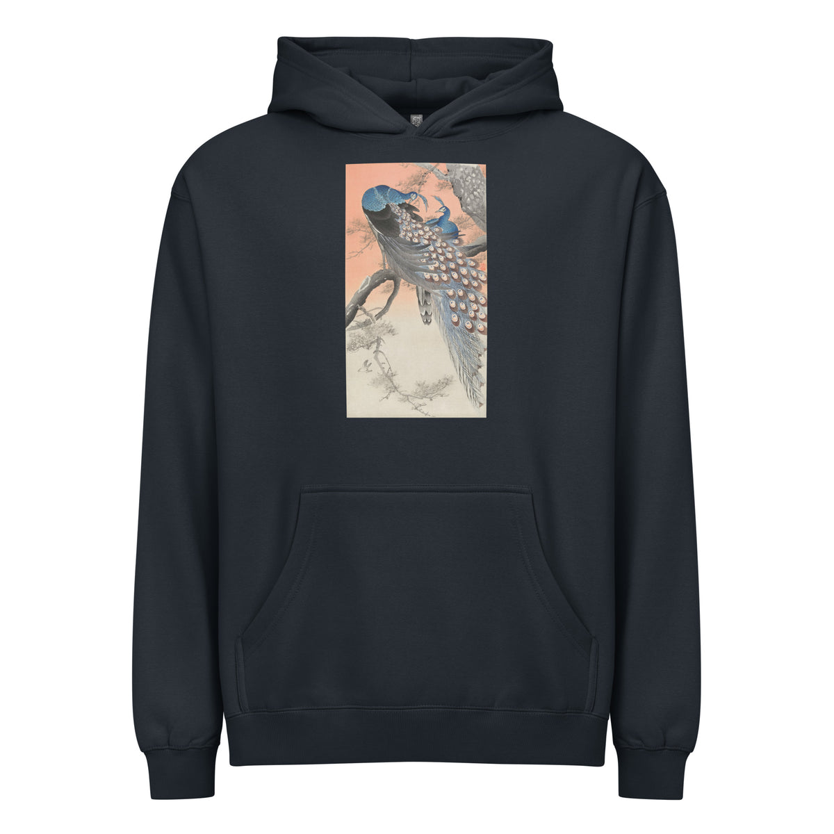Navy Hoodie Two Peacocks On Tree Branch - Ohara Koson 1900 Signature