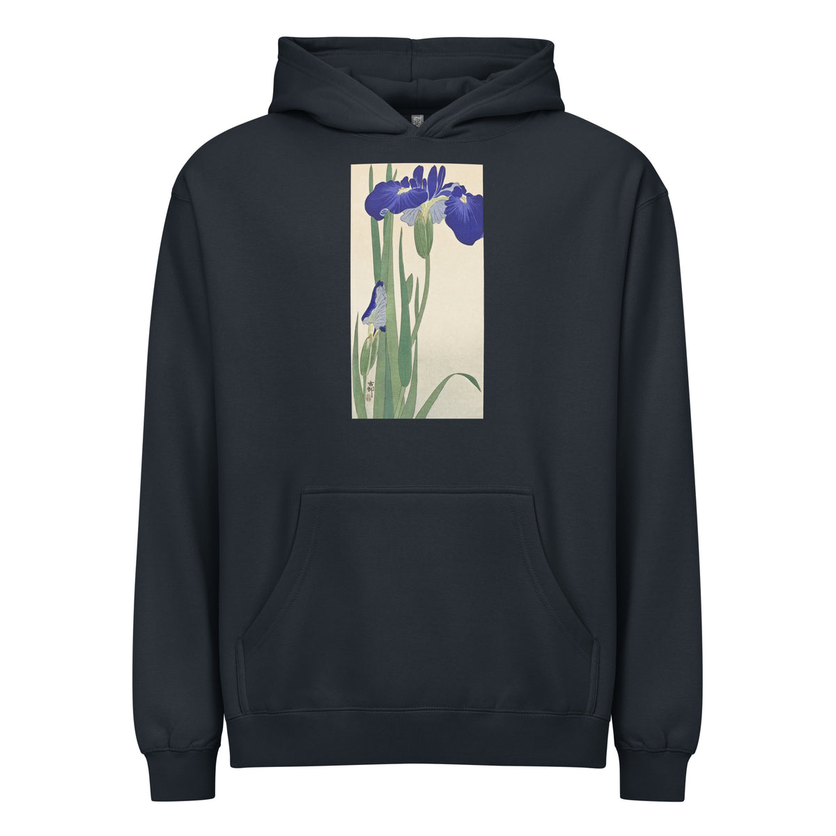 Navy Hoodie Blue Irises - Ohara Koson 1900 Signature