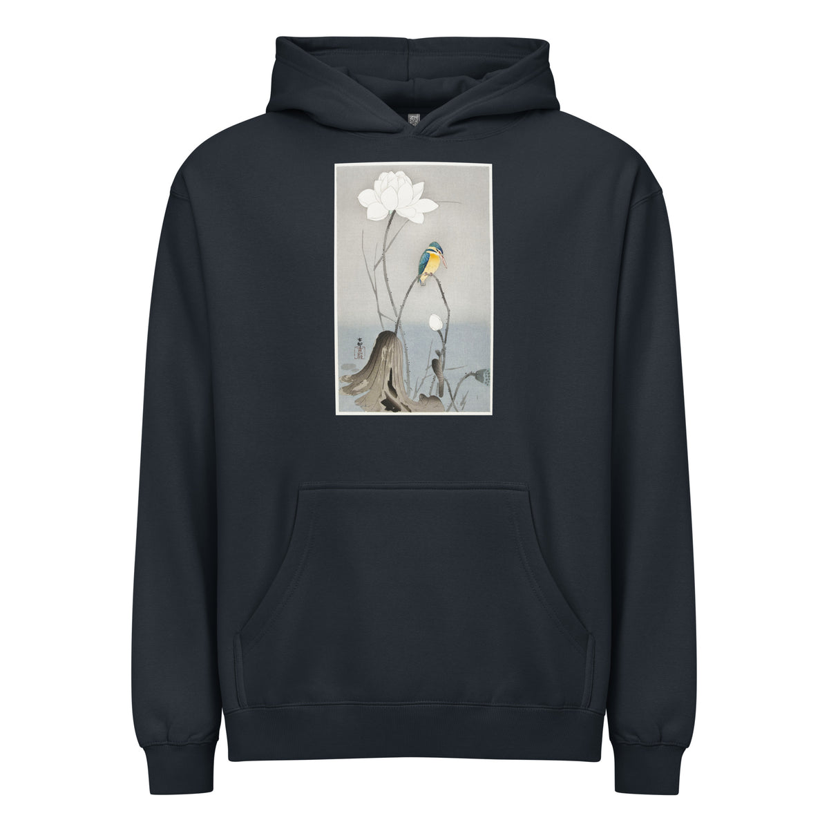 Navy Hoodie Kingfisher With Lotus Flower - Ohara Koson 1900 Signature