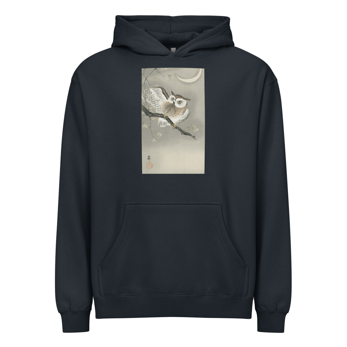 Navy Hoodie Long-Eared Owl In Ginkgo - Ohara Koson 1900 Signature