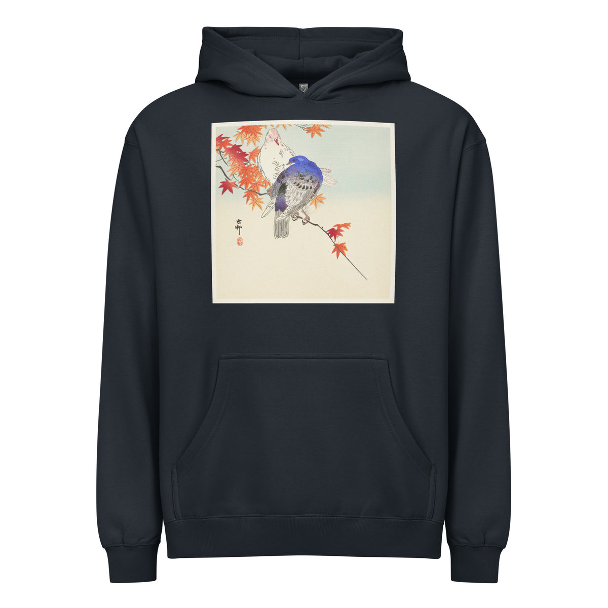 Navy Hoodie Two Pigeons On Autumn Branch - Ohara Koson 1900 Signature