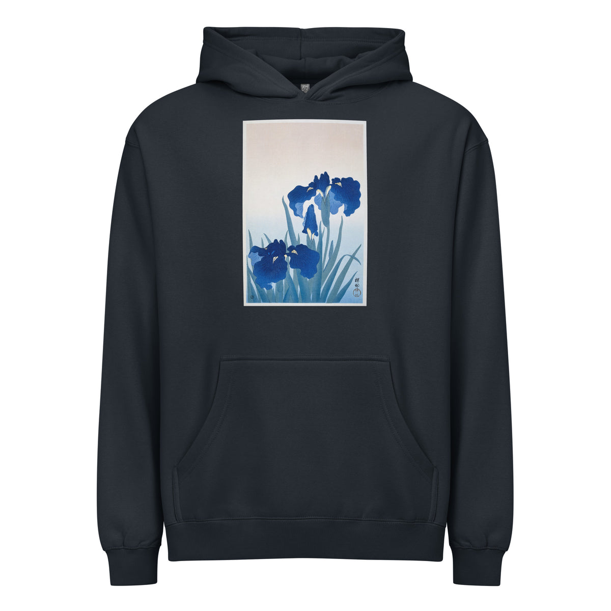 Navy Hoodie Iris Flowers - Ohara Koson 1925 Signature