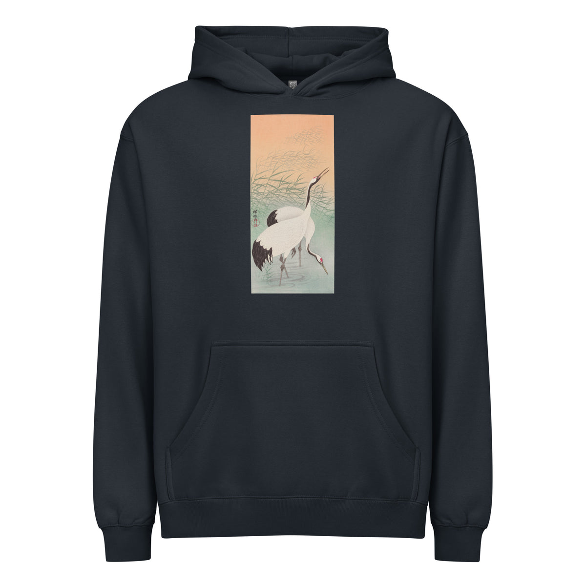Navy Hoodie Two Cranes - Ohara Koson 1925 Signature
