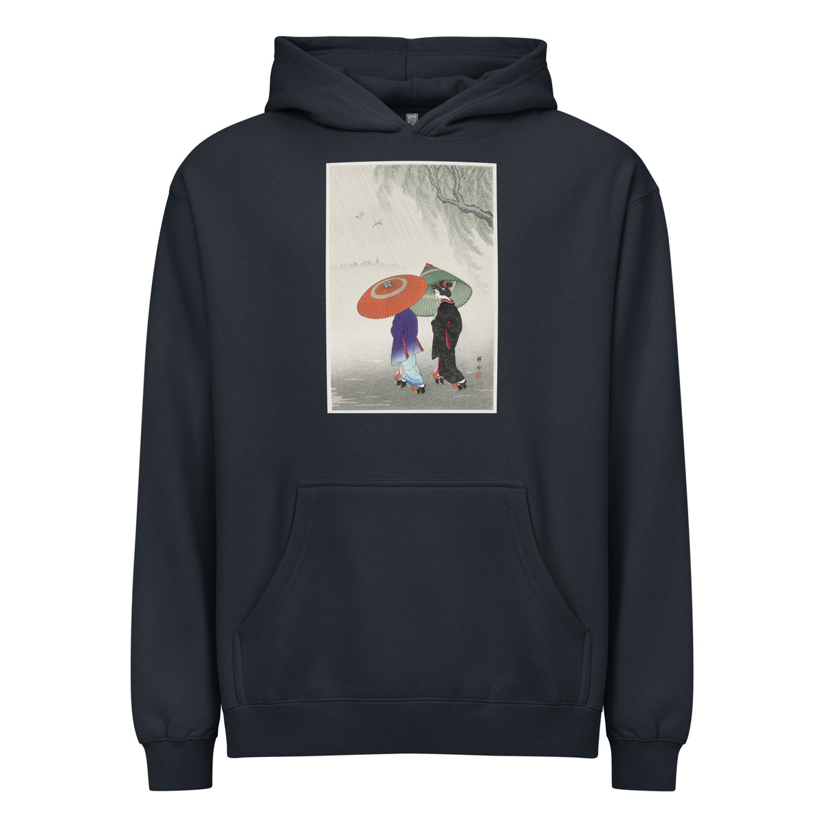 Navy Hoodie Two Women In The Rain - Ohara Koson 1925 Signature
