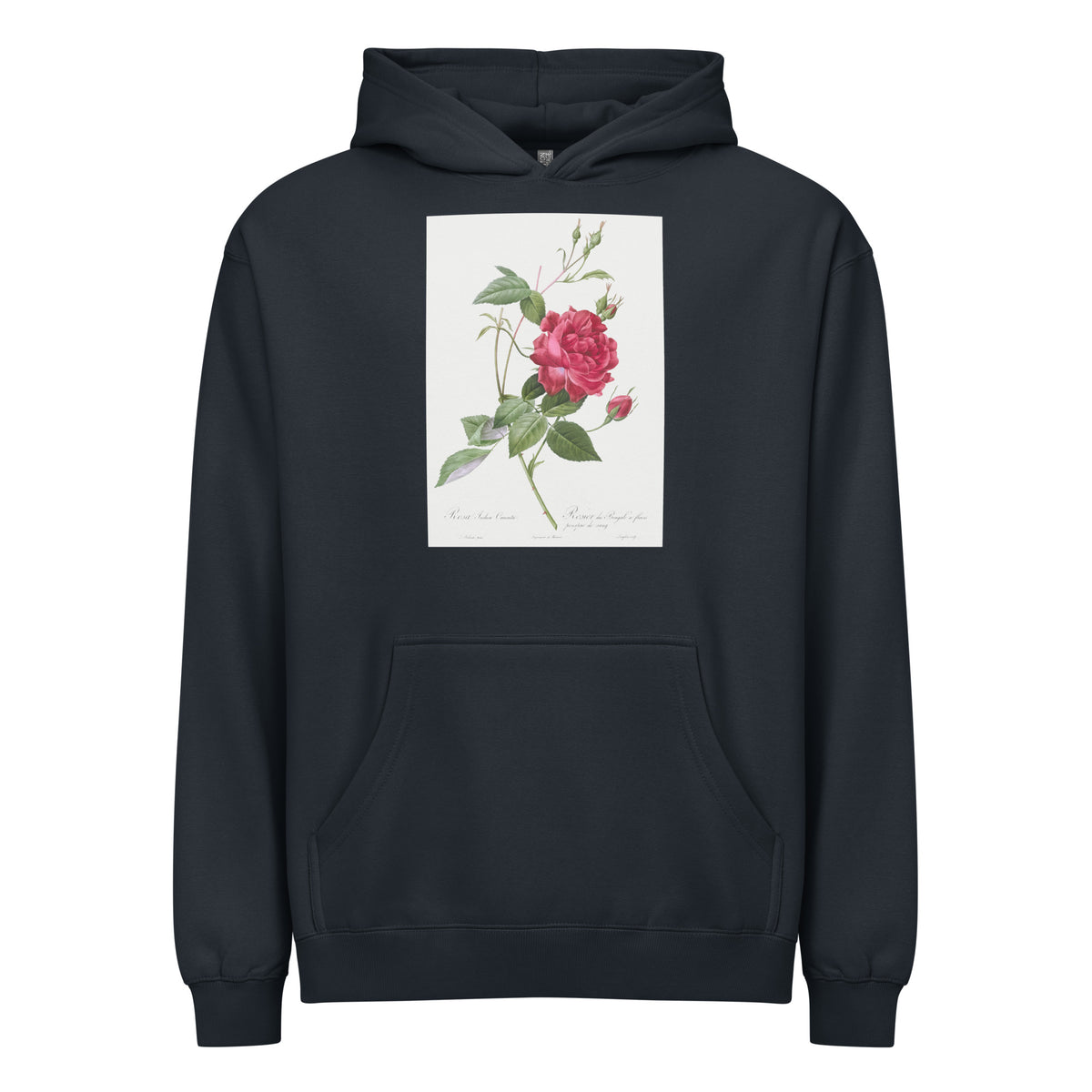 Navy Hoodie Blood-Red Bengal Rose Rosa Indica Cruneta Signature