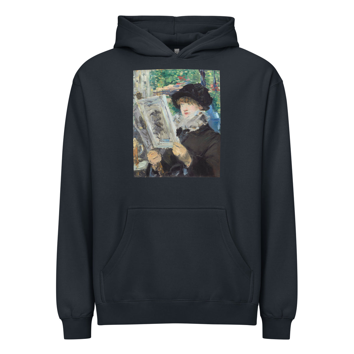 Navy Hoodie Woman Reading Painting In High Resolution Signature