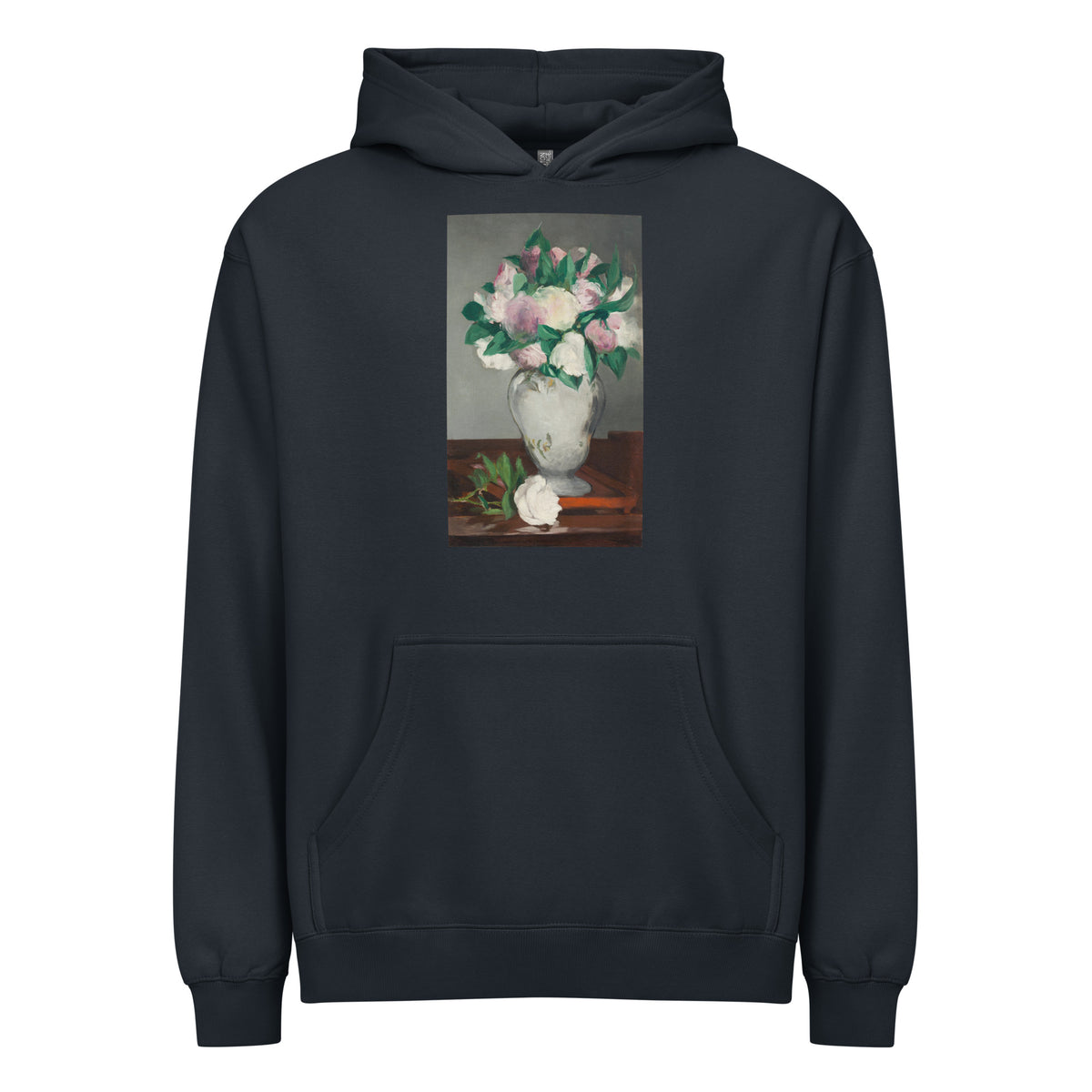Navy Hoodie Peonies Painting In High Resolution Signature