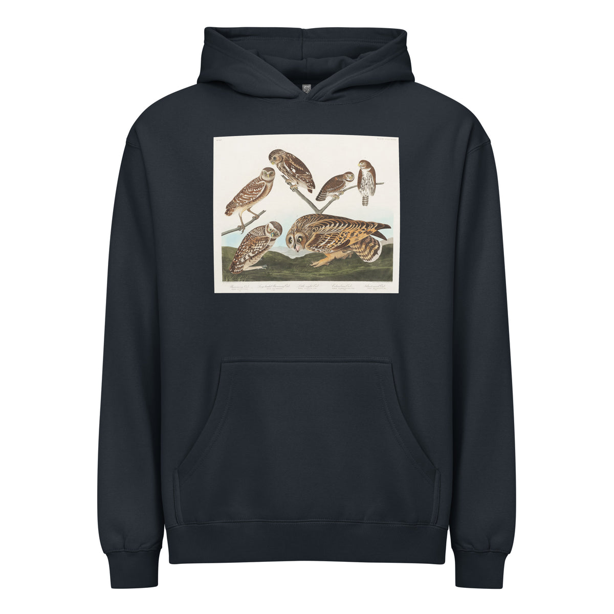 Navy Hoodie Burrowing Owl Large-Headed Burrowing Owl Little Night Owl Columbian Owl And Short-Cared Owl - John James Audubon 1827 Signature