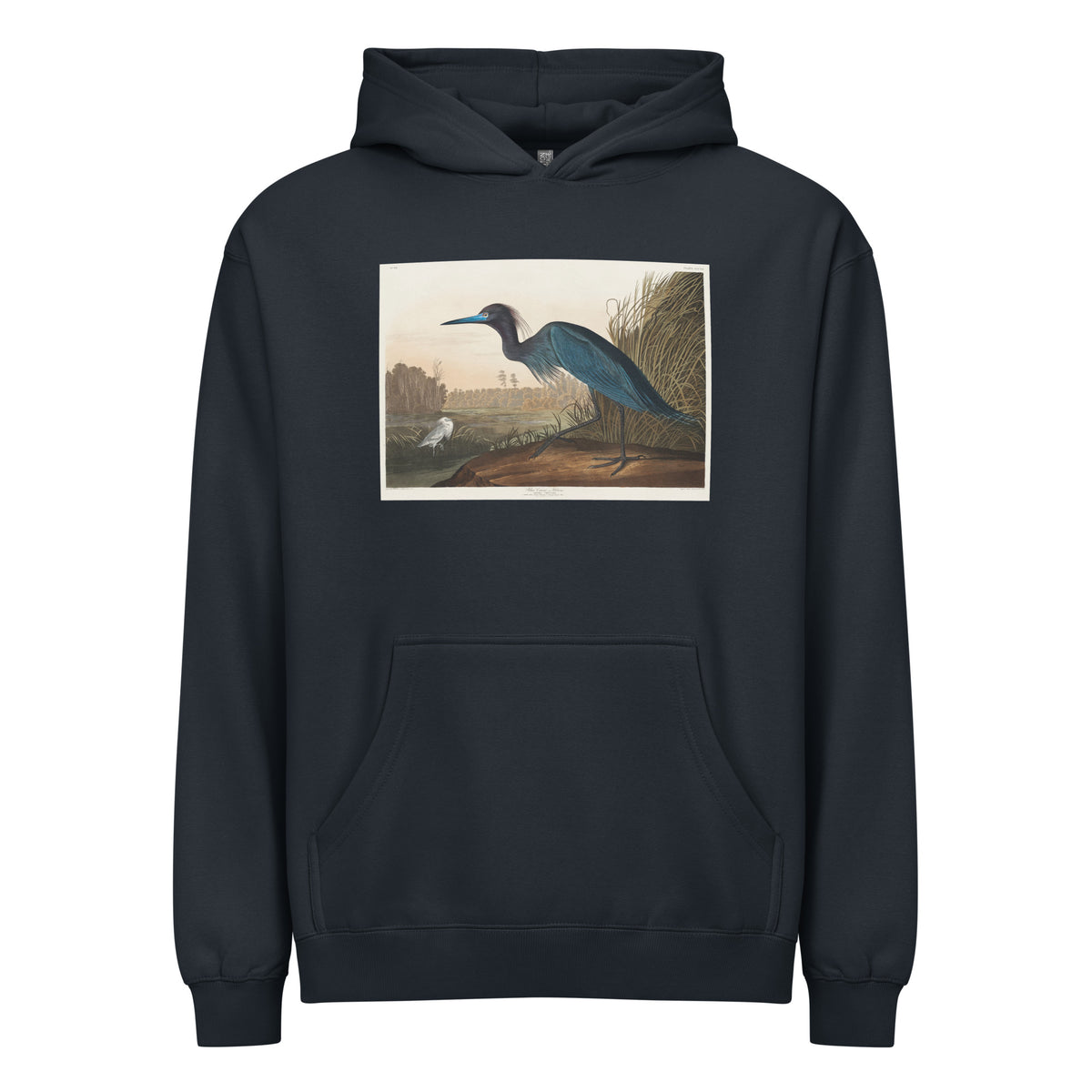 Navy Hoodie Blue Crane Or Heron Signature