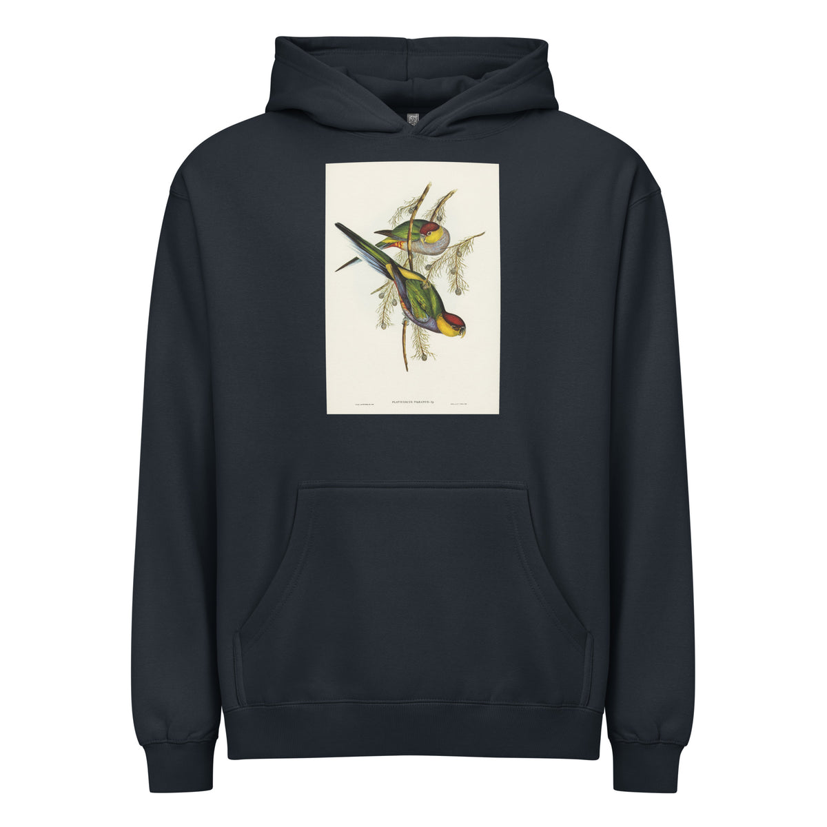 Navy Hoodie Red-Capped Parakeet Platycercus Pileatus Illustrated - Elizabeth Gould 1804 Signature