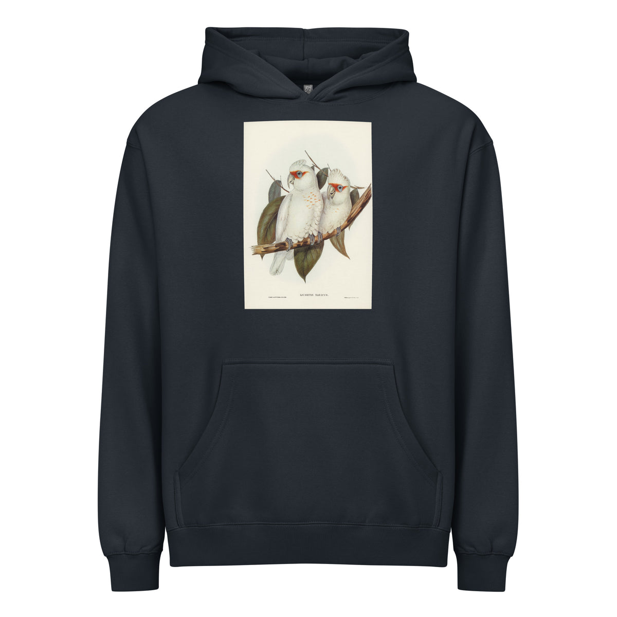 Navy Hoodie Long-Billed Cockatoo Licmetis Nasicus Illustrated - Elizabeth Gould 1804 Signature