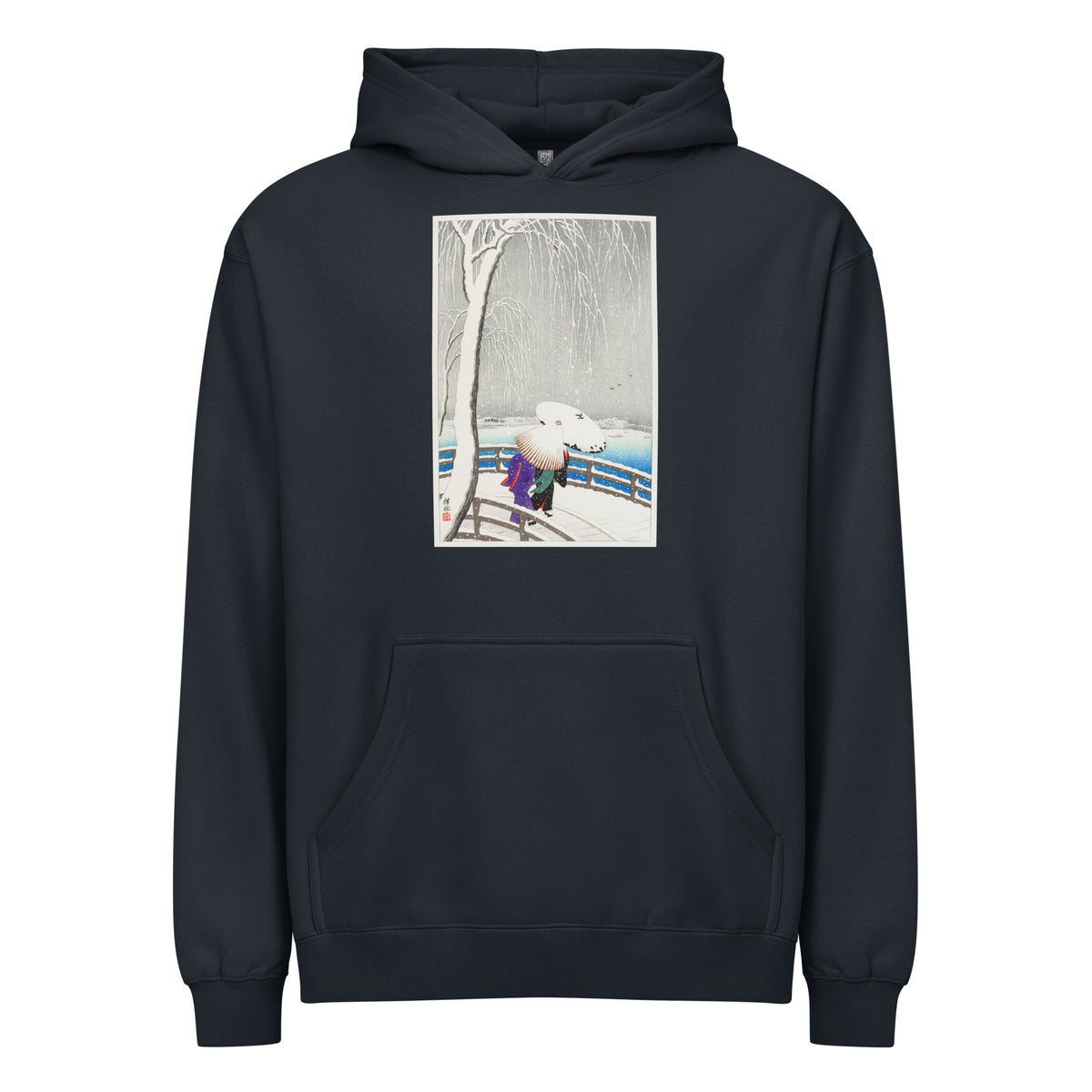 Navy Hoodie Two Women In The Snow On Yanagi Bridge - Ohara Koson 1927 Signature